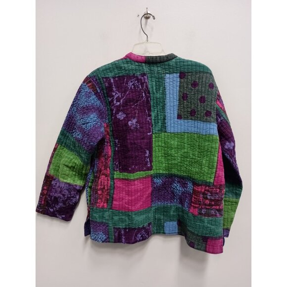 VTG 90s Phoal Womens Quilted Jacket Large Patchwork Hippie BOHO Tie Dye Colorful - Picture 6 of 7